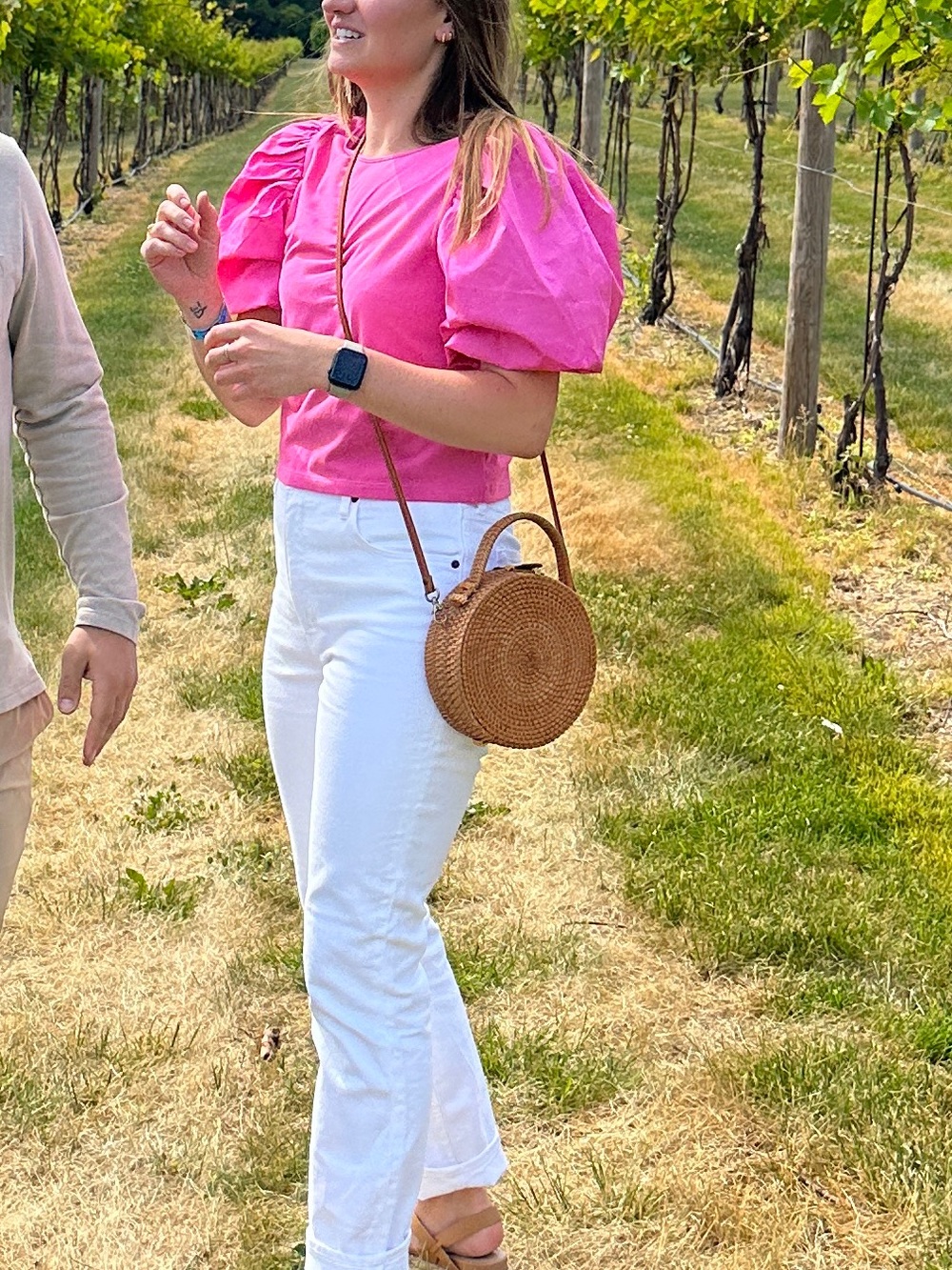 Bright Pink Puff Sleeve Crop Tee